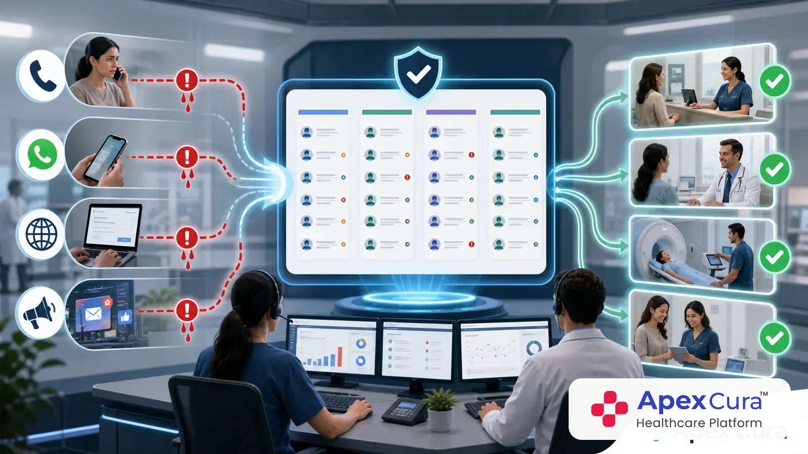 Hospital enquiry leakage workflow showing missed patient leads