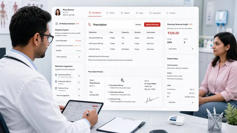 AI-assisted digital OPD prescription dashboard for doctors